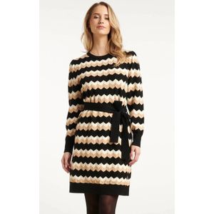 Smashed Lemon Zwart en zand gebreide zigzag jurk |