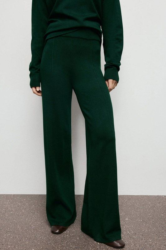 Mango straight regular waist broek donkergroen gebreid