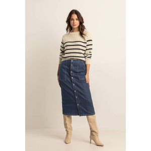 Expresso - Spijkerrok - Dark Blue Denim - Midi Lengte - Knoopsluiting