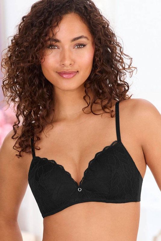 Lascana - ALICIA - Bralette-bh - Zwart - Zonder Beugel - Fijn Kant met Bladerenmotief