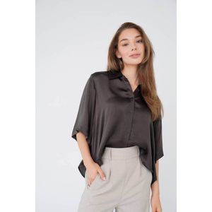 Est'seven satijnen blouse donkerbruin