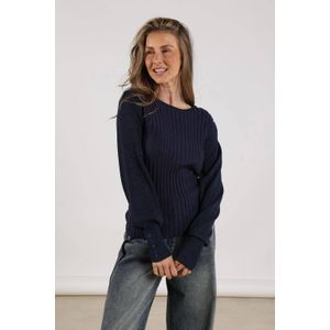NUKUS - Rib Gebreide Trui - Donkerblauw