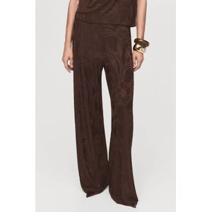 Mango wide leg regular waist gebloemde casual broek bruin