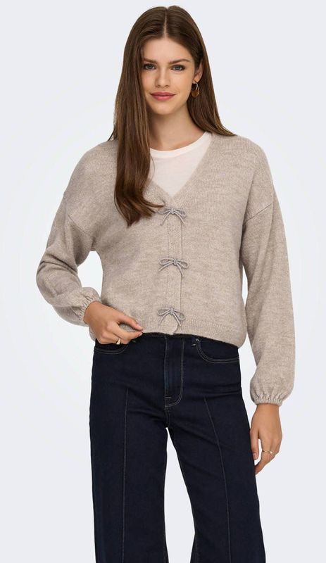 ONLY - Vesten - Beige - Gebreid Vest - V-hals - Knoopsluiting