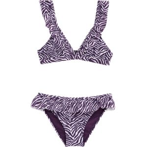 WE Fashion bikini met ruches paars/wit