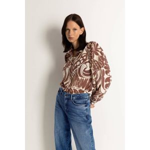 Claudia Sträter geweven blouse met all over print bruin/ecru