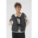 Cream gebreid vest met wol grijs melange