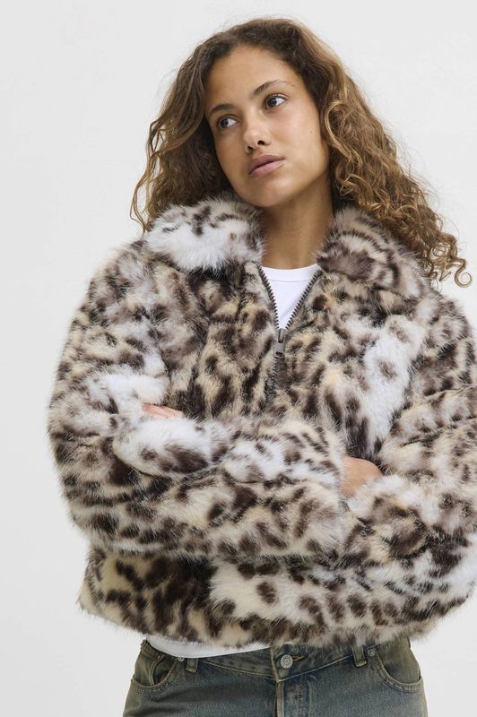 JJXX faux fur jas gebreid bruin