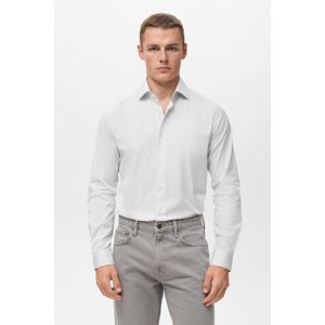 Mango Man slim gestreepte casual overhemd grijs