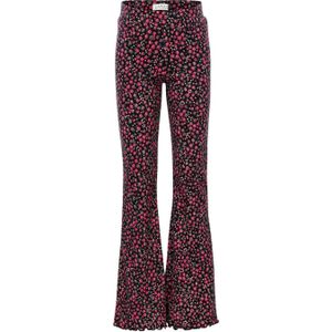 LOOXS little gebloemde flared broek zwart/fuchsia