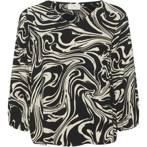 Kaffe blousetop met all over print zwart/ecru