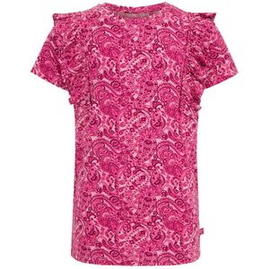 WE Fashion T-shirt met all over print en ruches roze