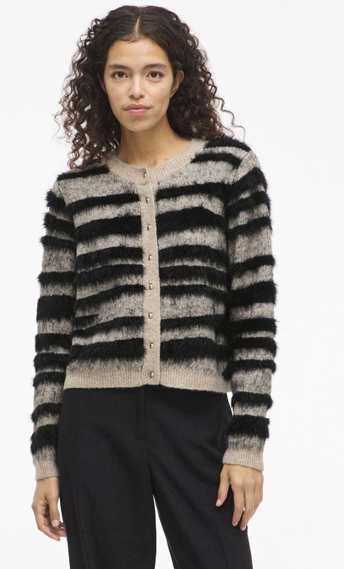 VILA gestreepte gebreid vest met wol ecru