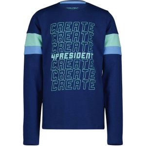 4PRESIDENT longsleeve Florian met printopdruk donkerblauw/mint/lichtblauw