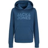 JACK & JONES JUNIOR hoodie JJECORP met tekst petrol blauw