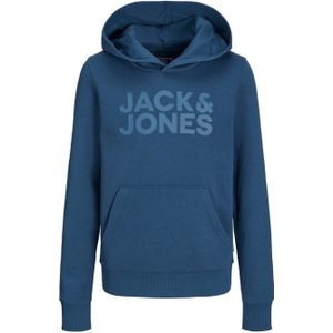 JACK & JONES JUNIOR hoodie JJECORP met tekst petrol blauw
