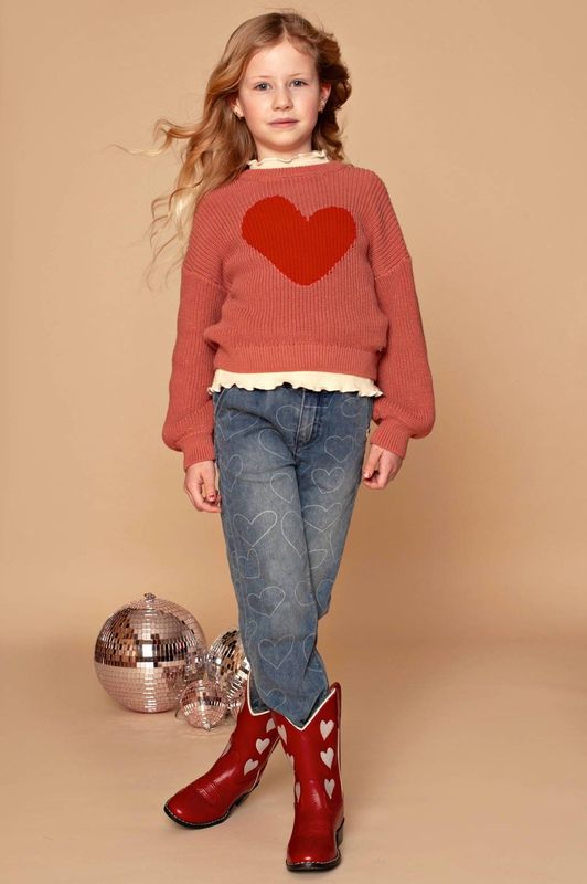 Stains & Stories - Peuteren Broek - Denim - Wijde Fit - Hartjesprint