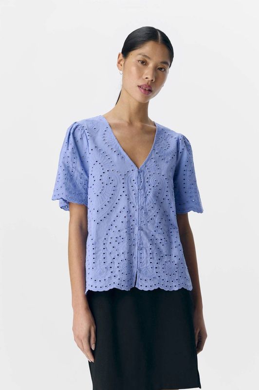 Blouse - Effen - Katoen - Normale Pasvorm - Kwartmouw