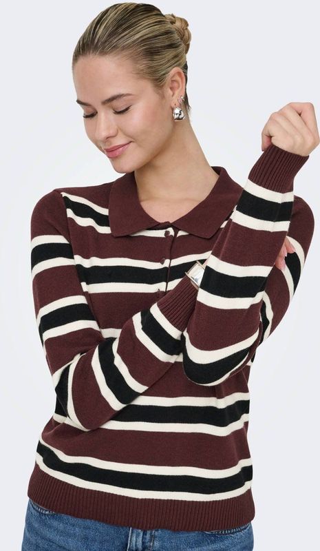 ONLY gestreepte trui donkerrood gebreid
