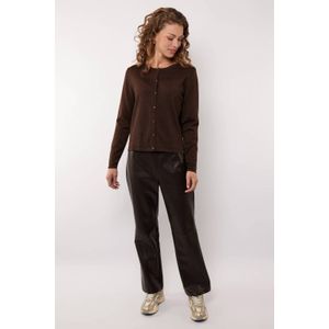 G-maxx X Froukje imitatieleren straight regular waist coated broek donkerbruin