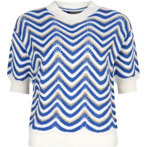 Ydence top Josie met grafische print blauw/ gebroken wit