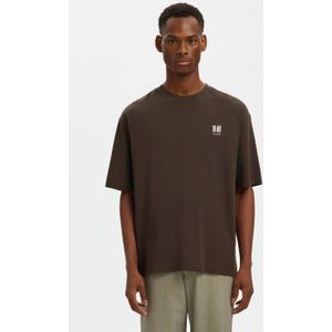 SELECTED HOMME relaxed T-shirt met backprint bruin