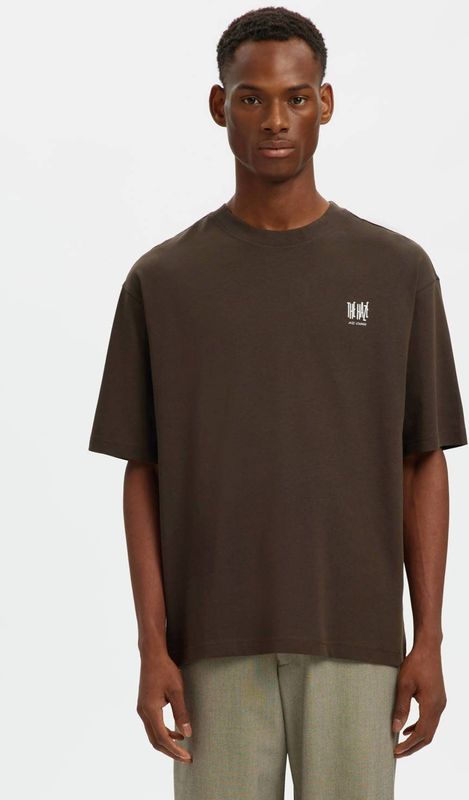 SELECTED HOMME relaxed T-shirt met backprint bruin