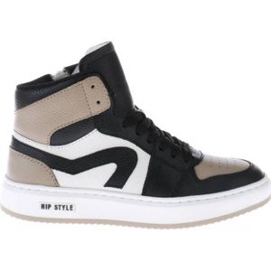 Hip leren sneakers taupe/zwart