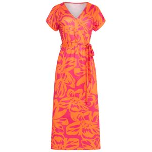 Smashed Lemon A-lijn jurk Marilyn met all over print en plooien roze/oranje