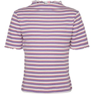 VERO MODA GIRL gestreept ribgebreid T-shirt VMVIO wit/paars/roze
