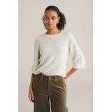WE Fashion - Dames trui met opengewerkte structuur - Regular fit - Beige -  Maat: XS