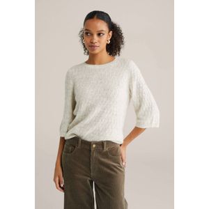WE Fashion - Dames trui met opengewerkte structuur - Regular fit - Beige -  Maat: XS