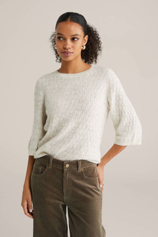 WE Fashion - Dames trui met opengewerkte structuur - Regular fit - Beige -  Maat: XS