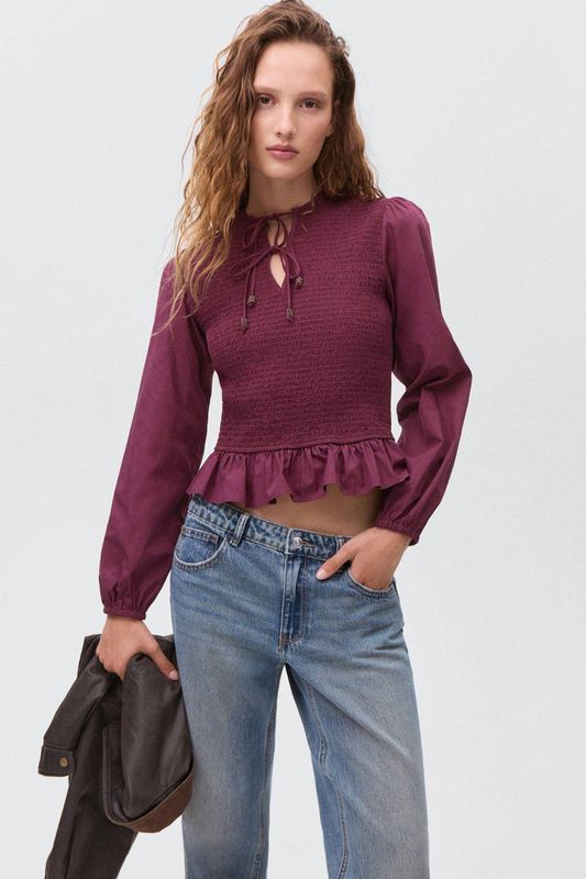 MANGO TEEN - Top - Zacht Katoen - Met Ballonmouwen - Ronde Hals