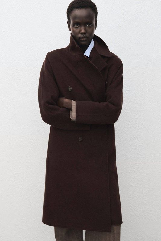 Mango - Wollen Manteljas - Donkerbruin - Dames