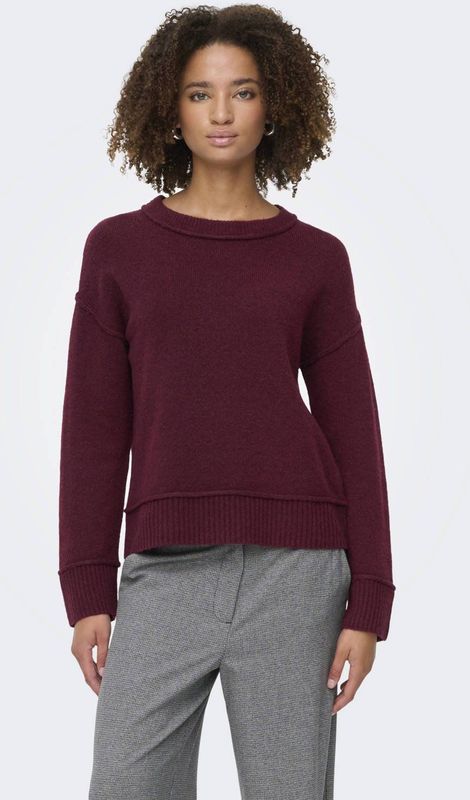 ONLY trui met wol donkerrood gebreid