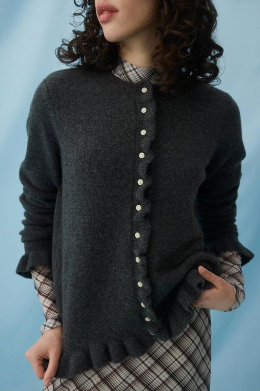 VILA gebreid vest met wol grijs