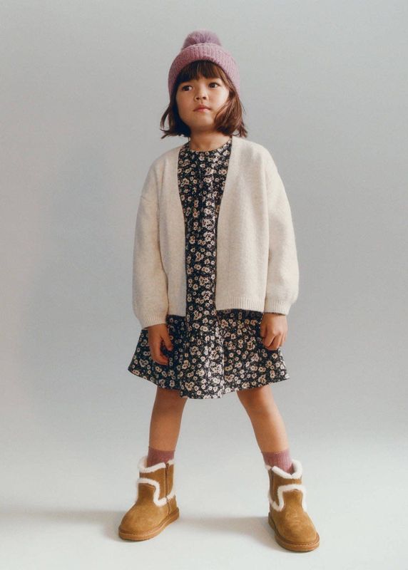 Mango Kids vest beige fijn gebreid