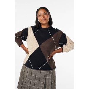 Zizzi geruite gebreide trui zwart