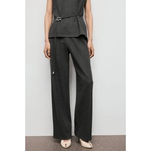 Mango - Baggy High Waist Broek - Grijs Melange