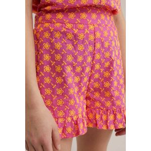WE Fashion straight fit casual short met all over print roze/oranje