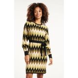 Smashed Lemon Gebreide zigzag jurk army en zand |