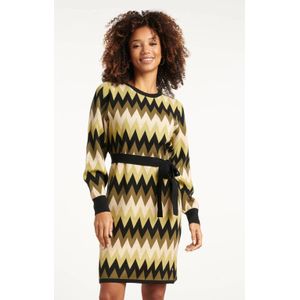 Smashed Lemon Gebreide zigzag jurk army en zand |