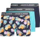 JACK & JONES JUNIOR boxershort JACREECE FLOWER - set van 3 blauw