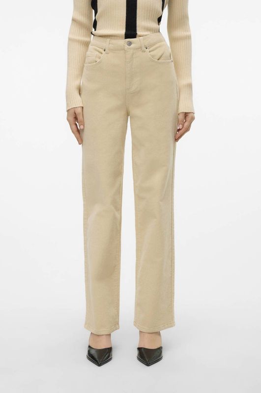 VERO MODA corduroy wide leg high waist casual broek crème