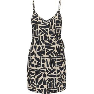 ONLY jurk ONLDAHLIA met linnen en all over print zwart/ beige