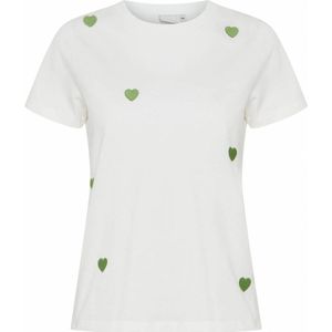 ICHI T-shirt IHCAMINO met hartjes wit/groen