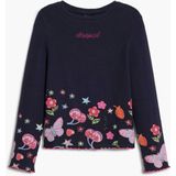 Desigual - Lange Mouwen T-shirt - Effen Kleur - Geborduurd Logo - Bloemenprint