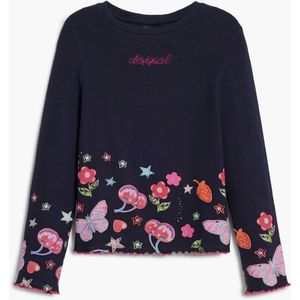 Desigual - Lange Mouwen T-shirt - Effen Kleur - Geborduurd Logo - Bloemenprint