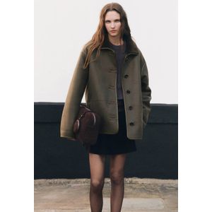 Mango imitatieleren jas donkergroen